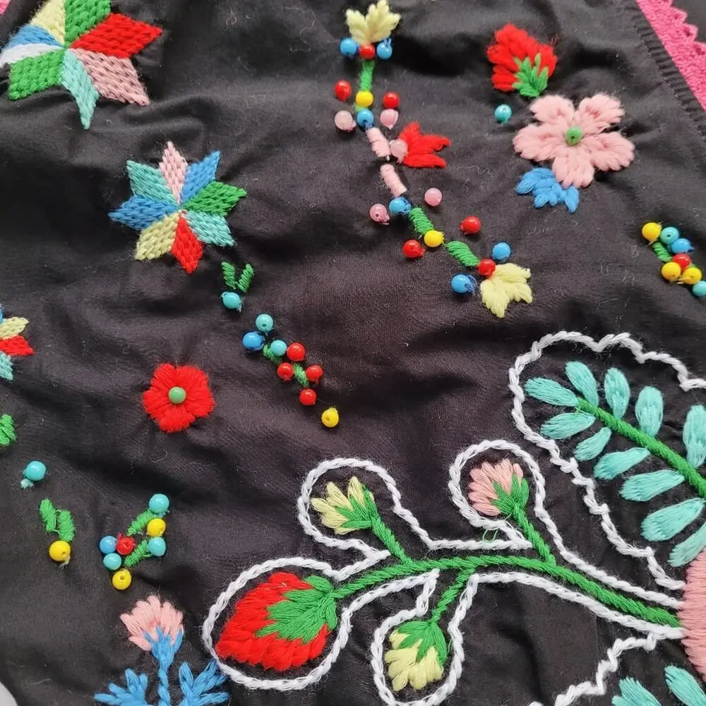 NWT Love Moschino Boho Embroidered Beaded Floral Black Dress Puff Sleeves size 6